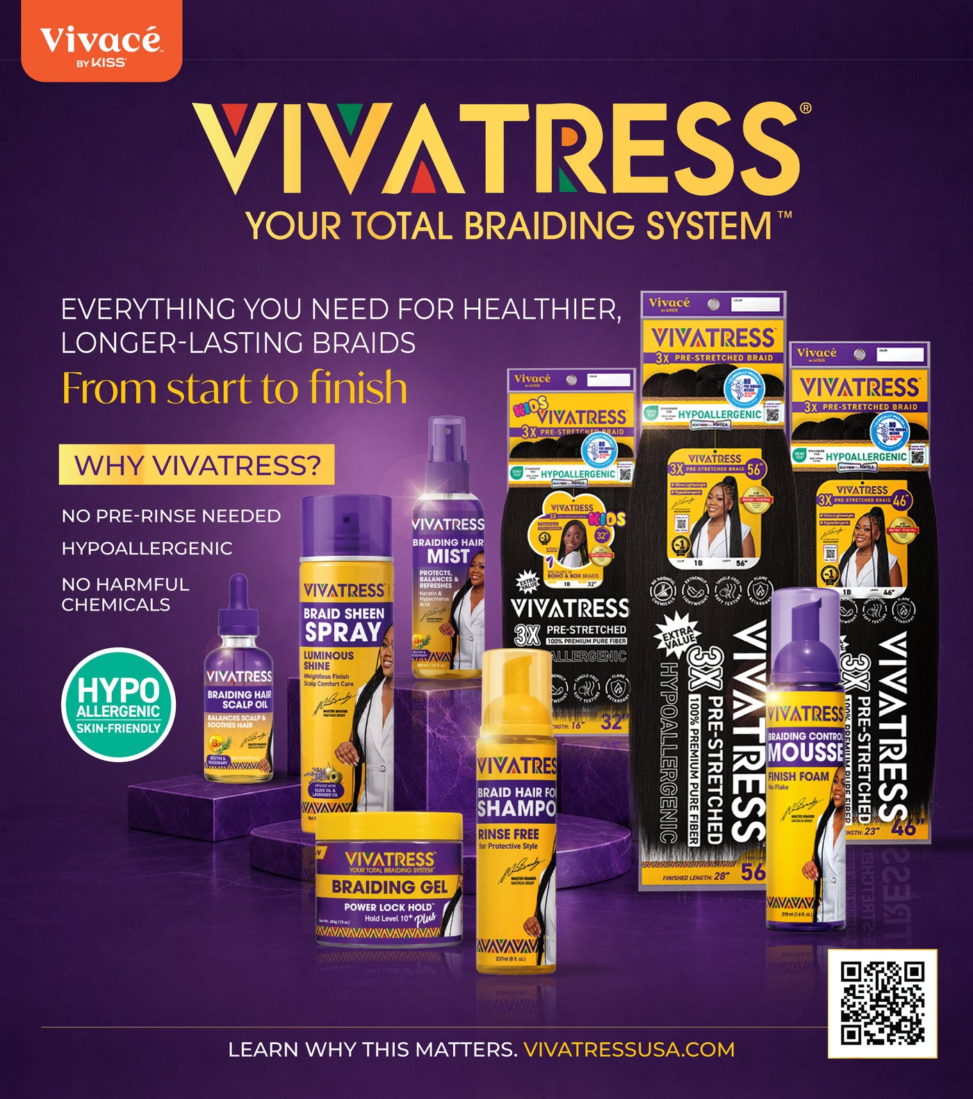 Vivatress by Vivace, Your Total Braiding System — no pre-rinse needed, hypoallergenic, no harmful chemicals.